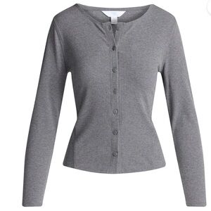 BNWT Gray Ribbed Knit Button Front Top with Long Sleeves, Size XXXL